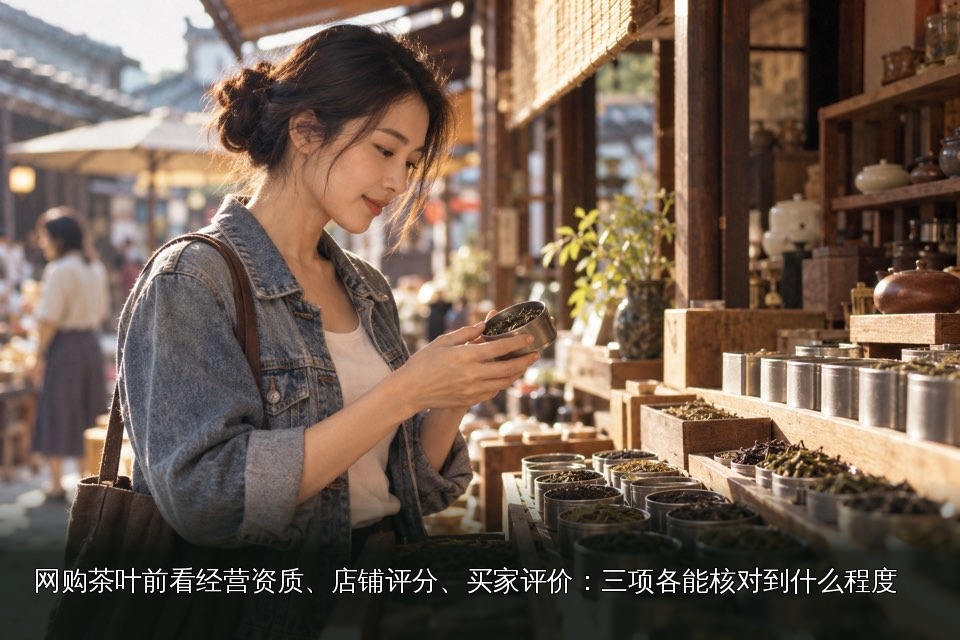 年轻女性茶文化主题图|胶片茶市选茶